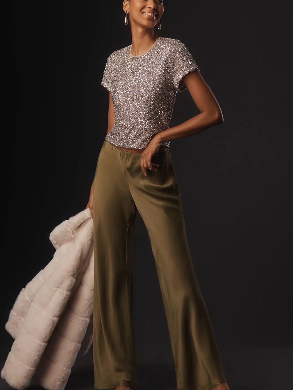 NWT Anthropologie Olive Green Satin Pants - Women's Relaxed Jumpsuit Bottom Sml